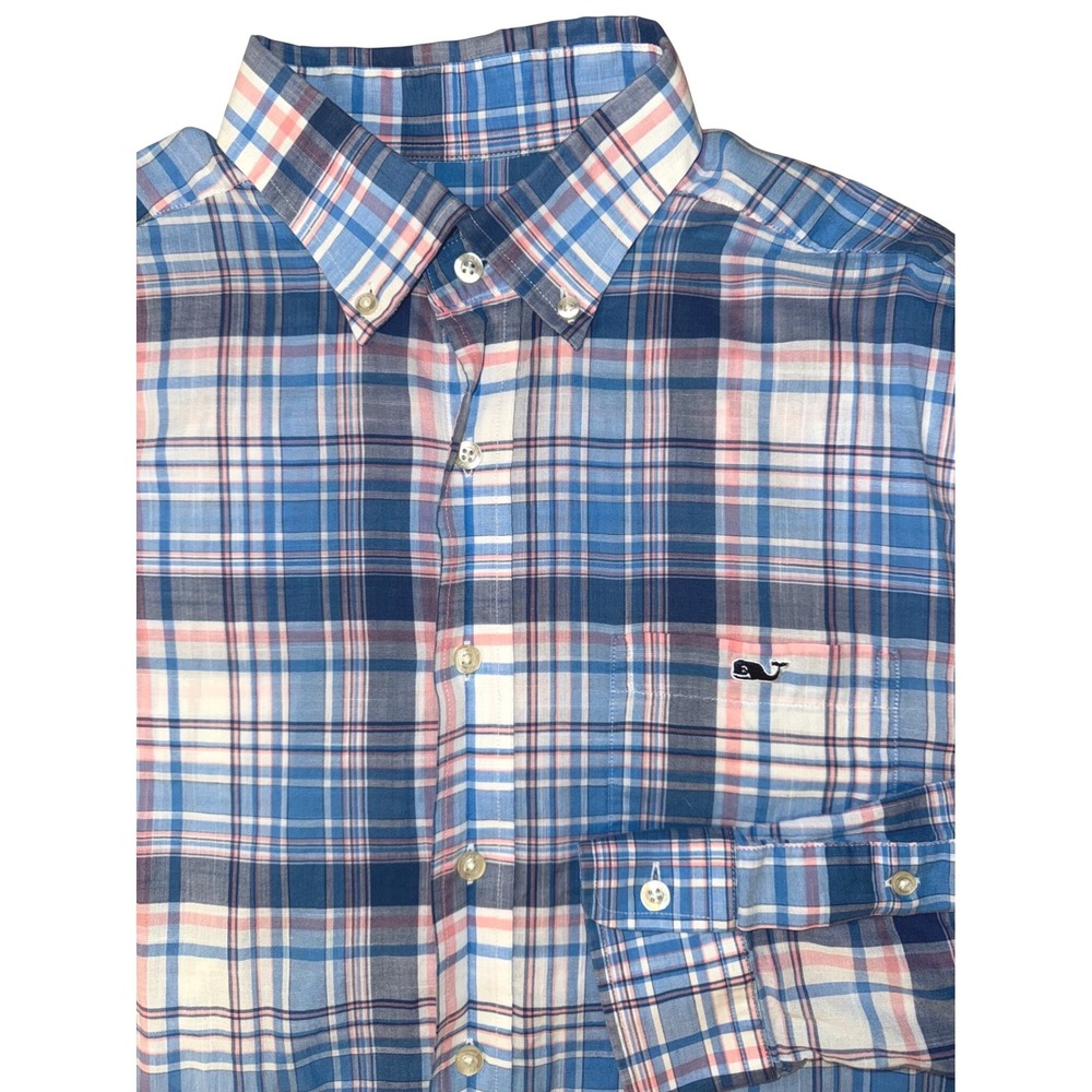 Vineyard Vines Mens Classic‎ Fit Tucker Shirt Blue Pink Plaid Cotton Medium